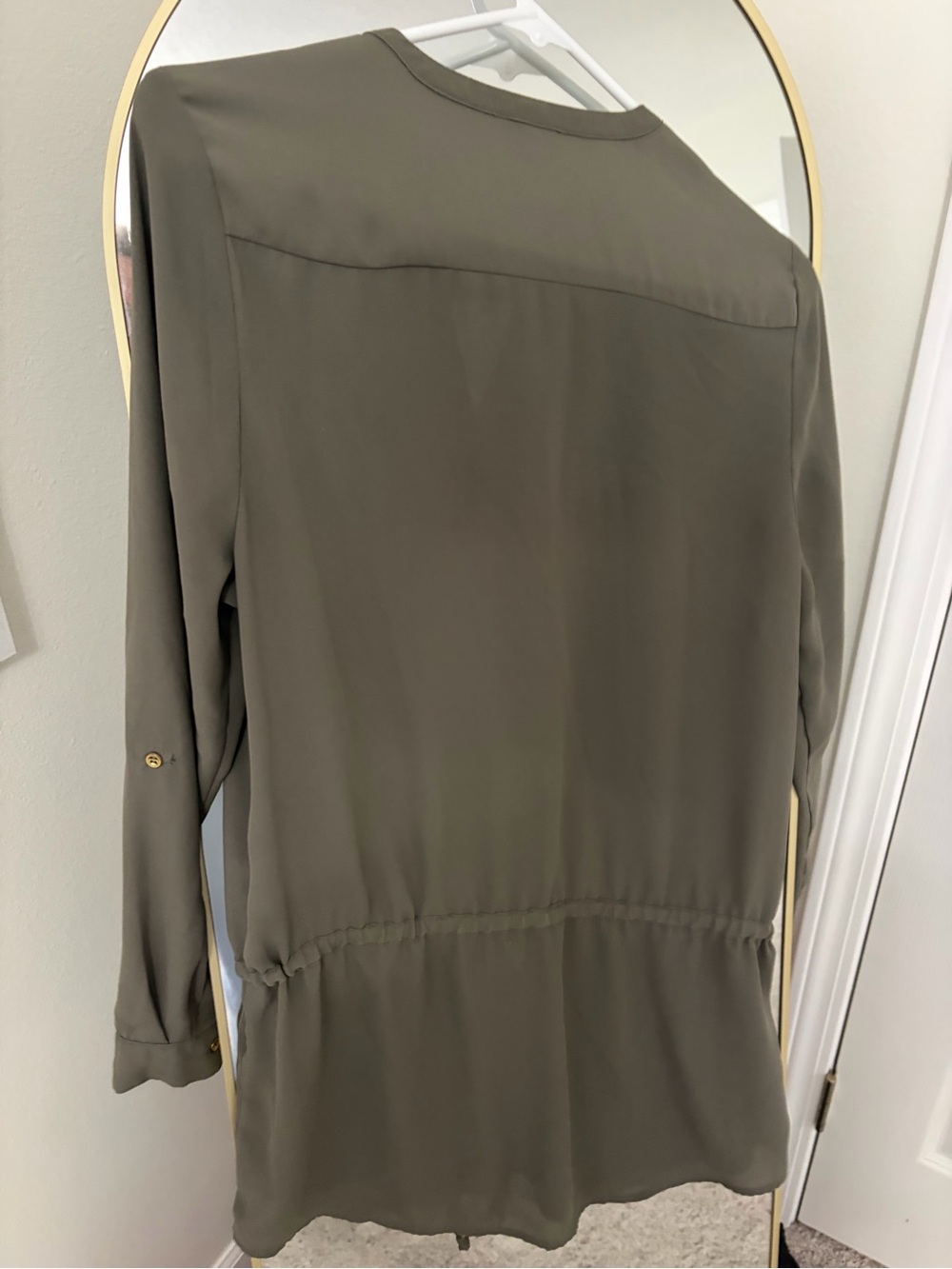 Olive Button-Front Drawstring Tunic - Picture 3 of 3